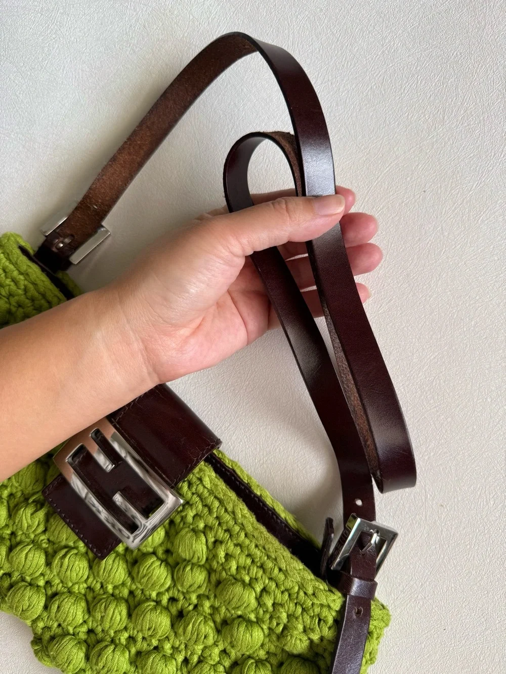 Vintage Fendi Green Crochet Baguette Crossbody Bag - Picture 5 of 8
